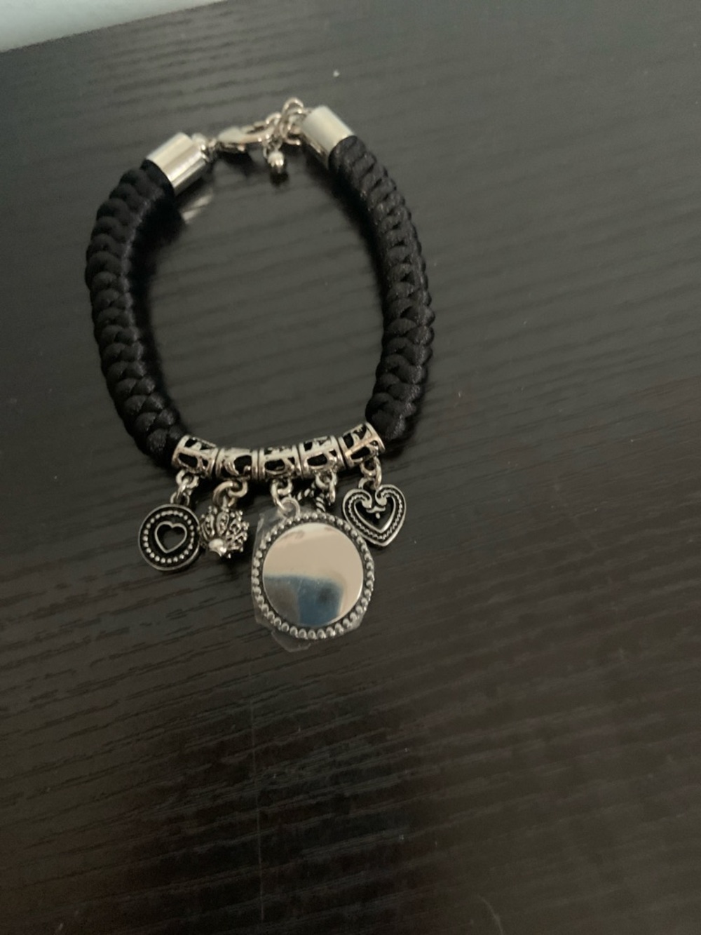 Black Braided Cord Bracelet with Charm Accents